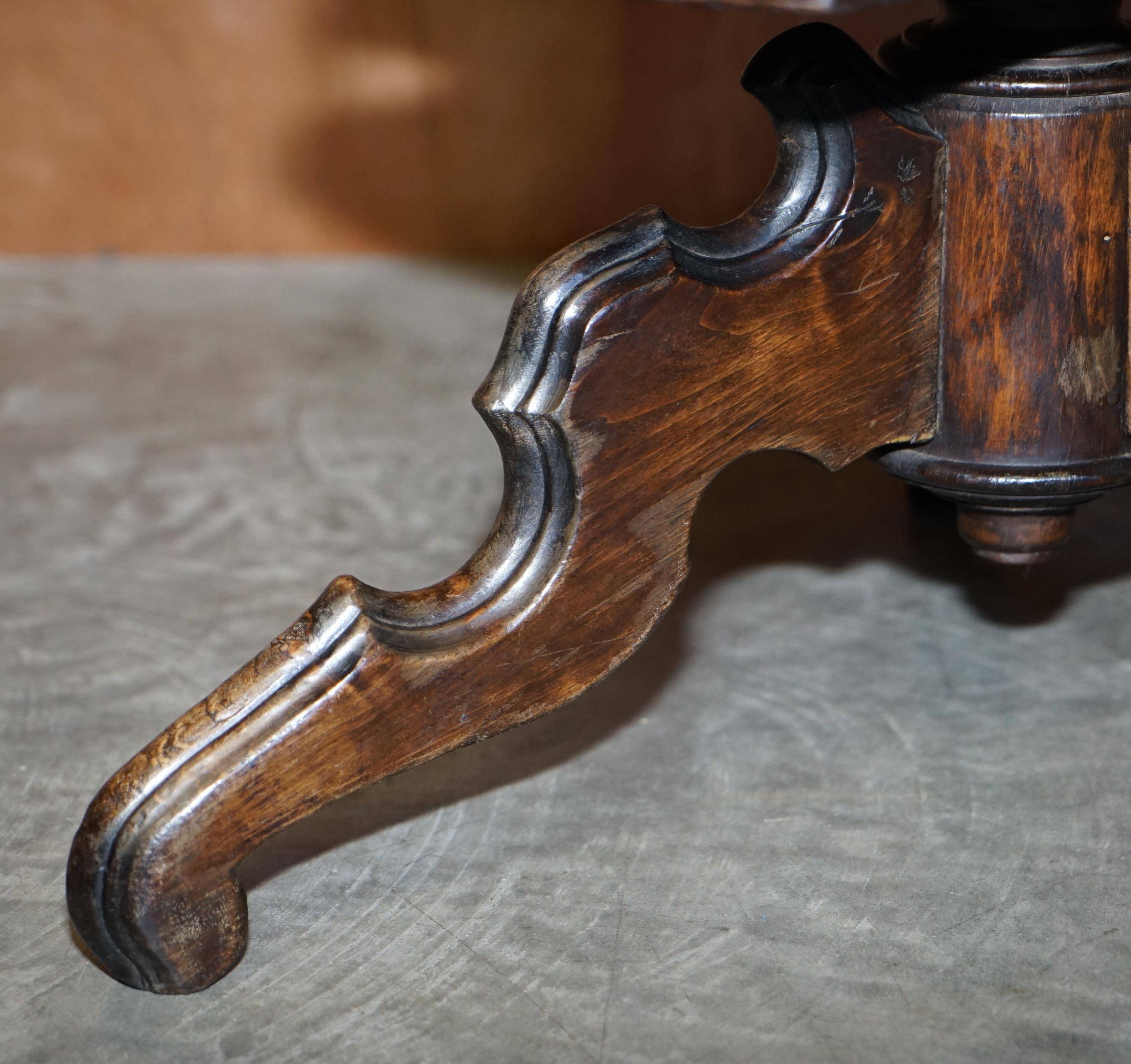 Victorian oak library table, two levels, pokerwork top.