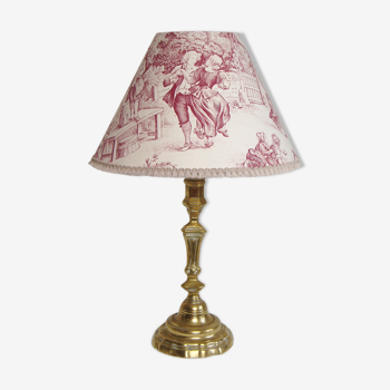 Brass table lamp with its old Jouy canvas lampshade