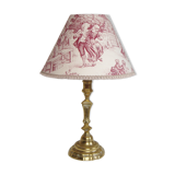 Lampe de table en laiton avec son abat-jour en tissu toile de Jouy ancien