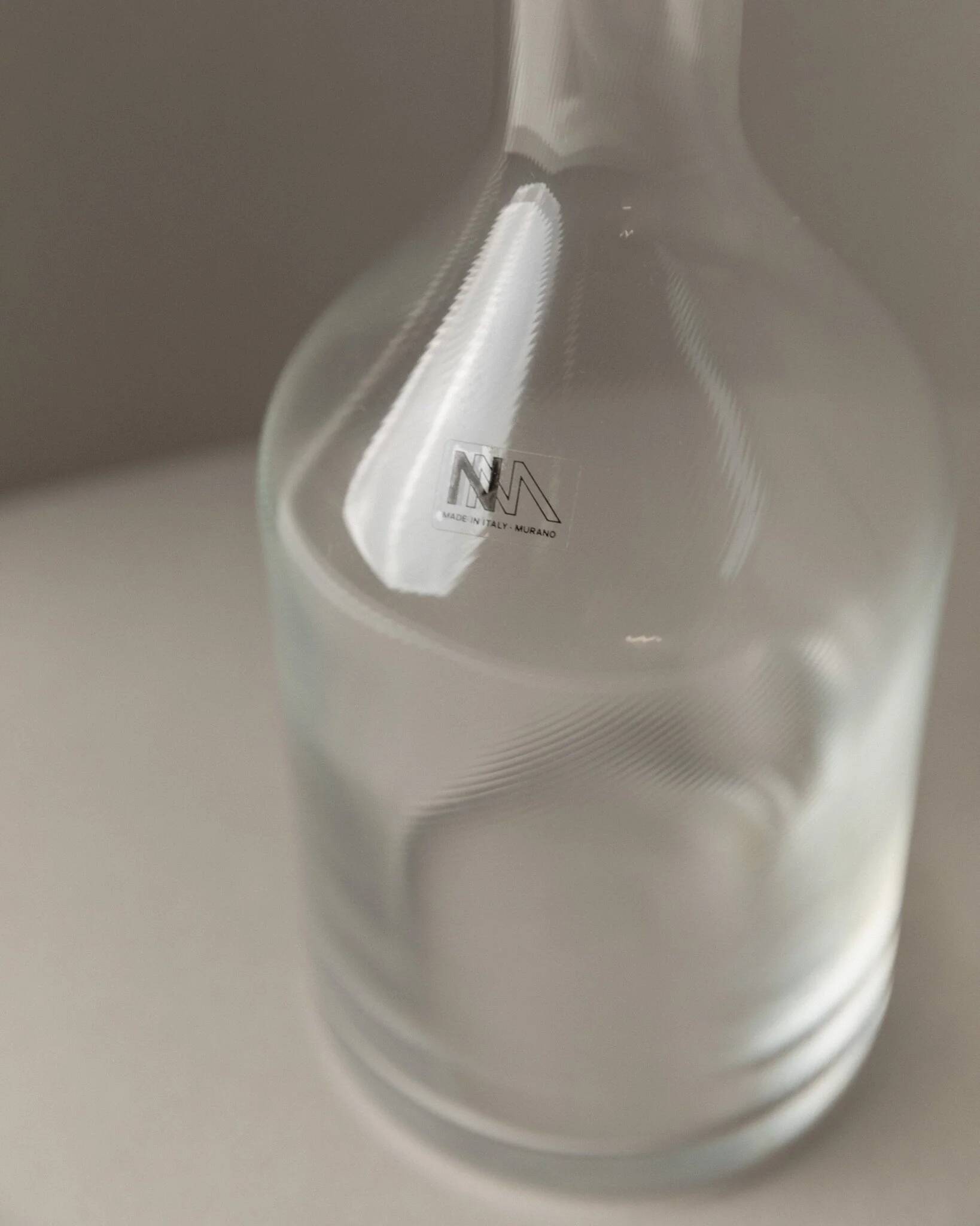 Clear Murano glass decanter with stopper - Italian 1980s liqueur bottle, fluted texture, decorative glass art