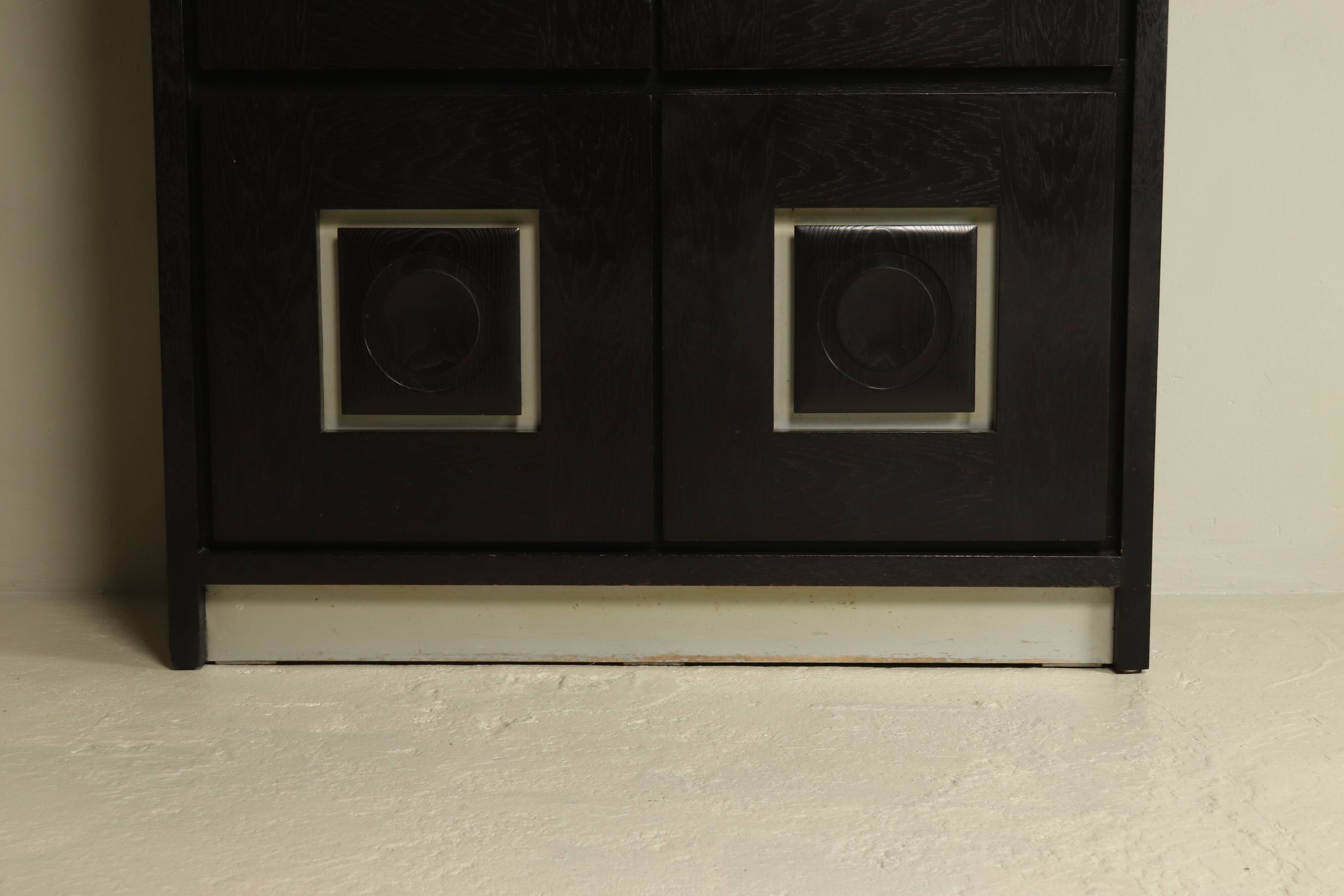 Brutalist Cabinet with Graphic Patterned Doors Belgium 1970s