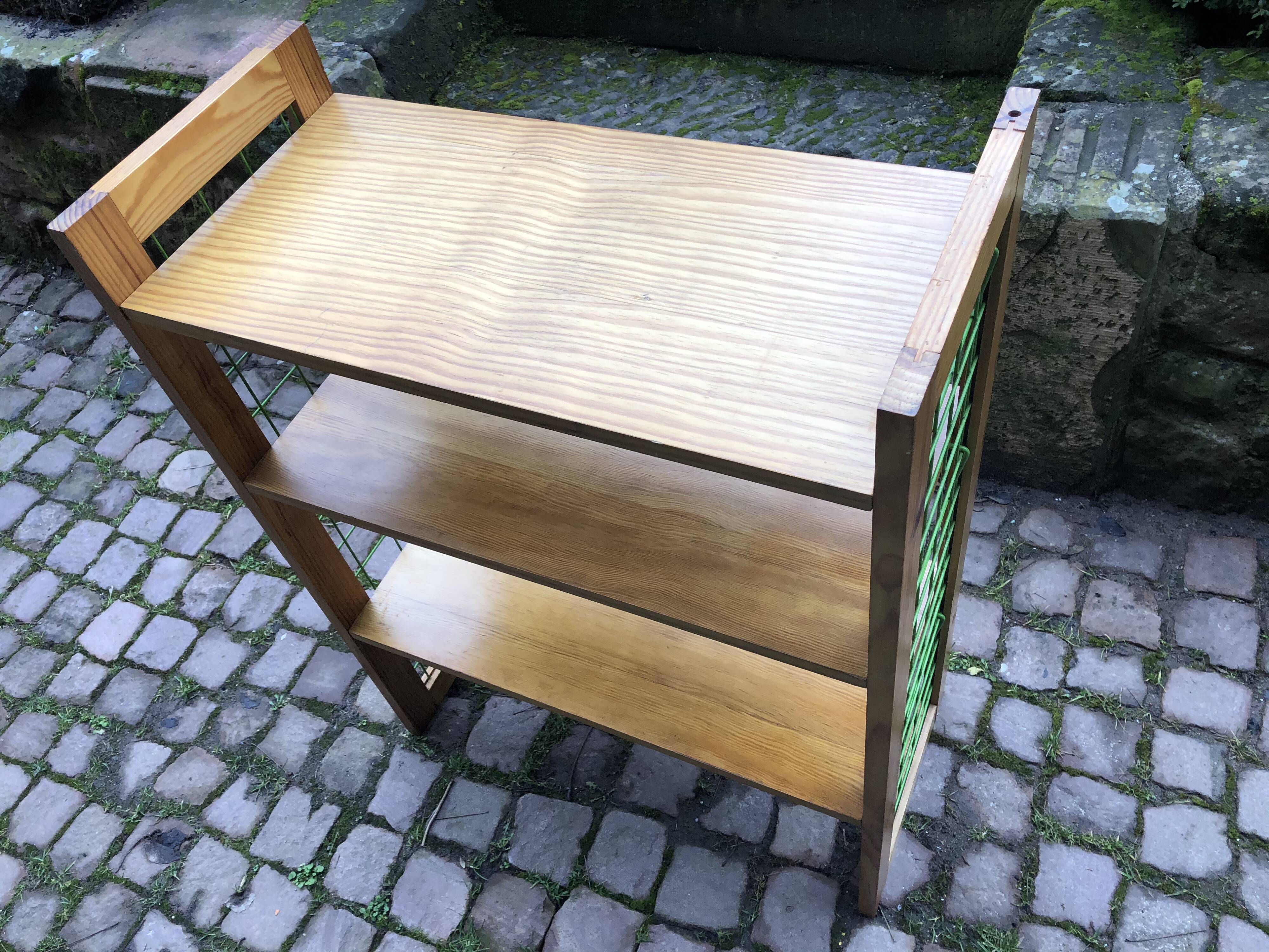 Vintage metal and pine bookcase shelf Prisunic circa 1960