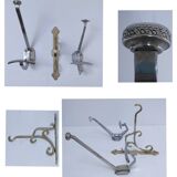 Three brass, chrome, aluminum hooks, early 20th century