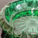 Ashtray in transparent cut glass green color made in france