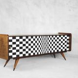 Mid-century modern scandinavian walnut sideboard with op-art pattern, 1960s