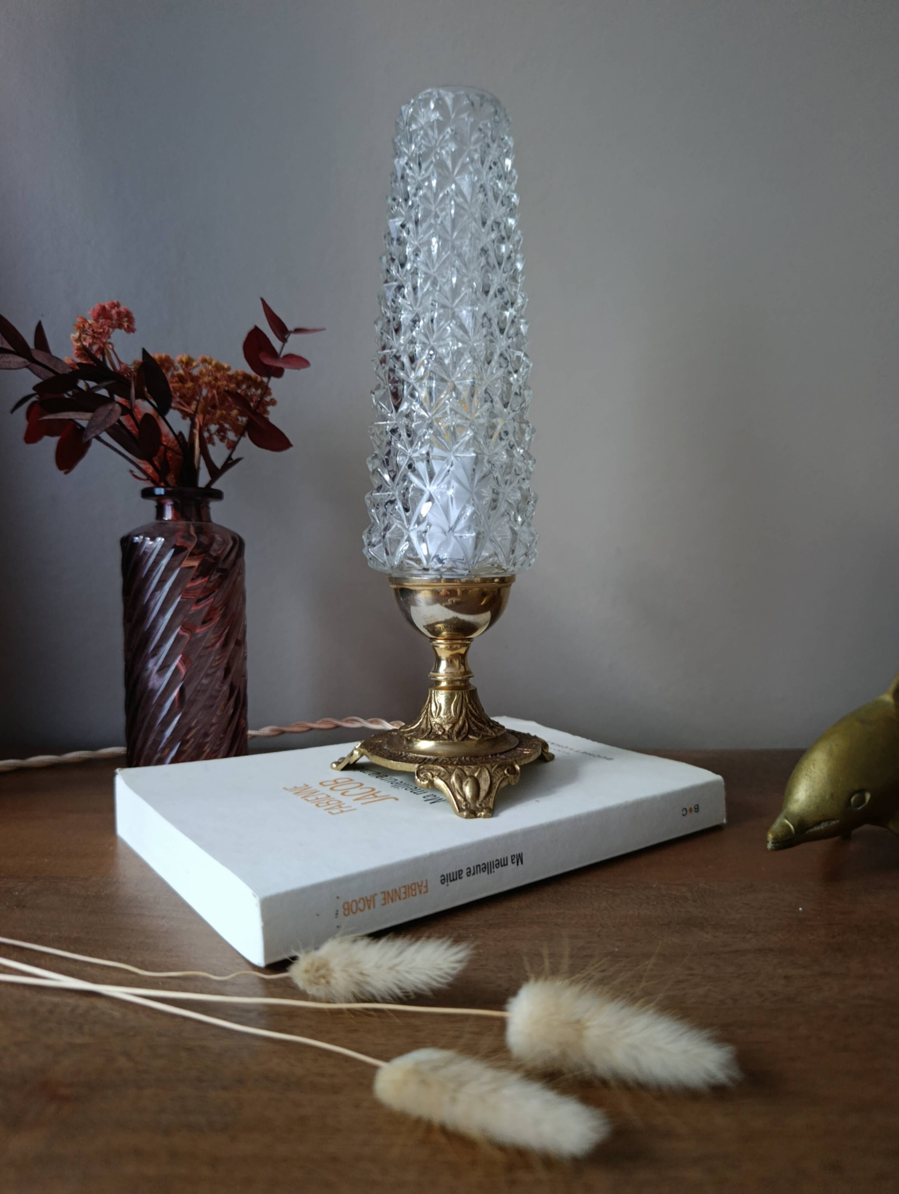 Upcycled table lamp | gold bronze & retro chic diamond tip