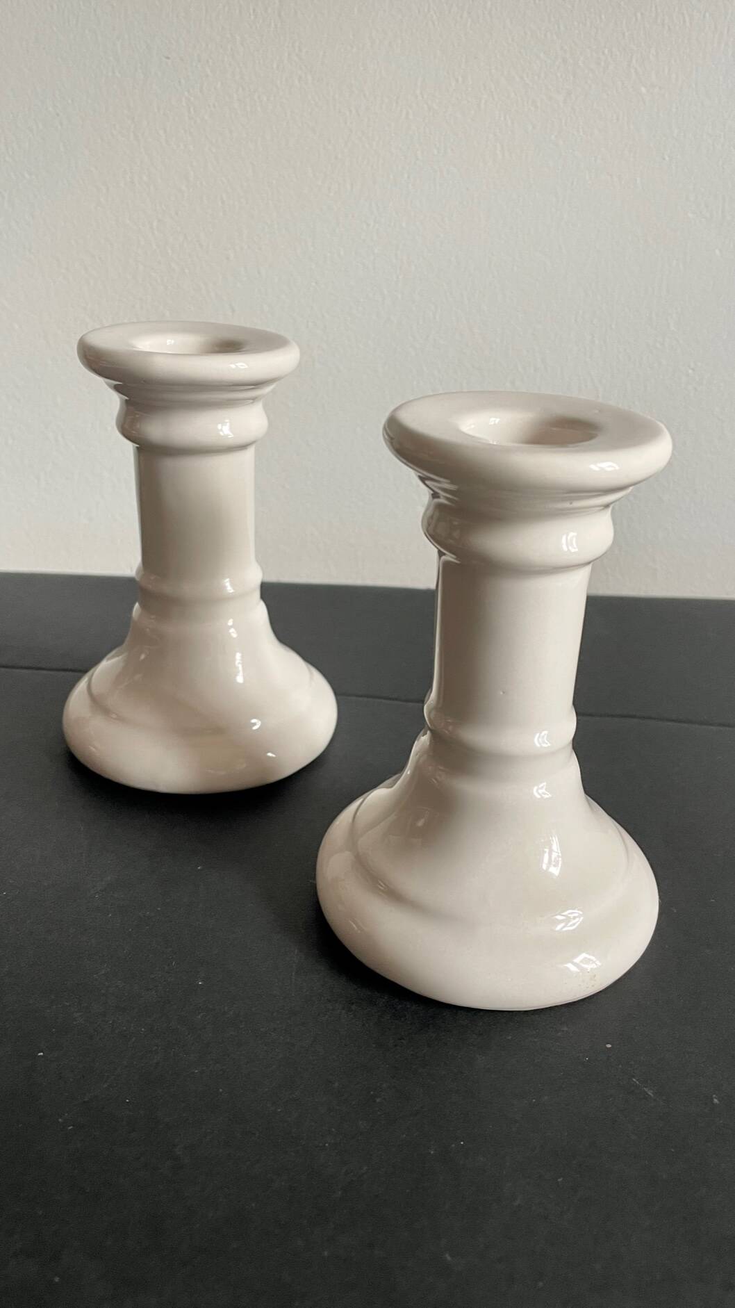 Pair of white ceramic candle holders