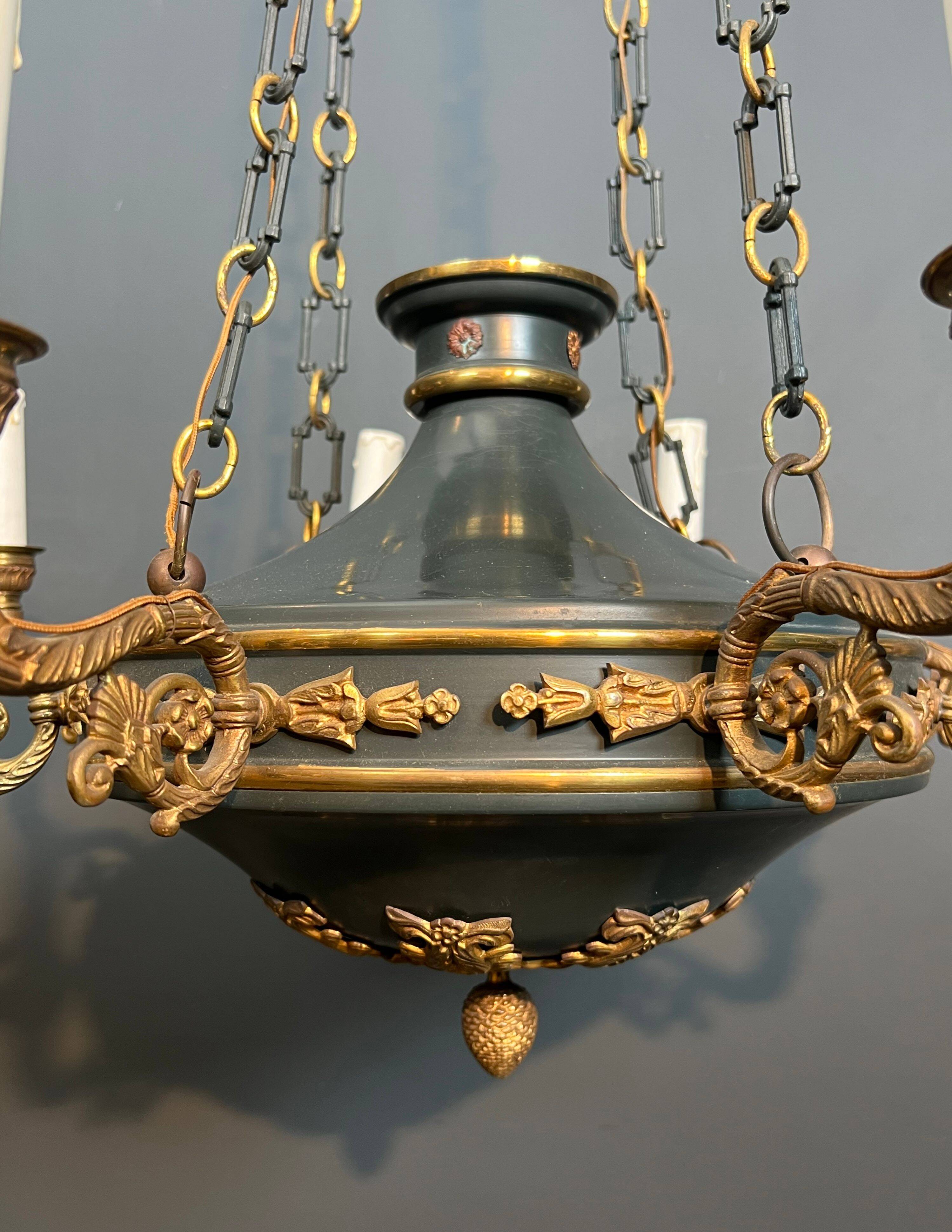 Important lustre de style Empire en bronze et tôle verte