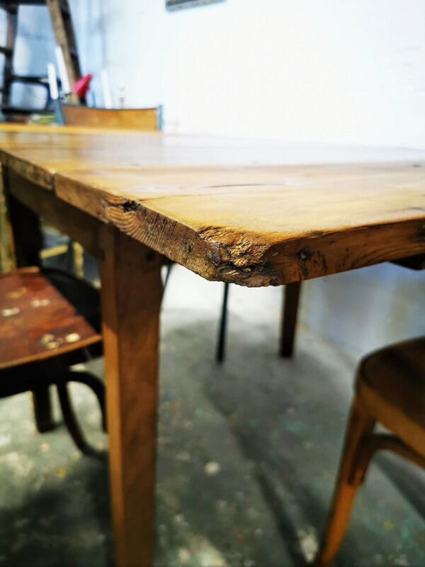 Old farm table with extension cords