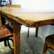 Old farm table with extension cords