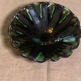 Vintage green and black glazed ceramic fruit cup