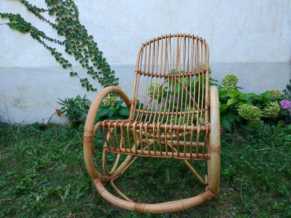 Rocking chair rotin vintage Rohé Noordwolde