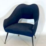 Vintage Italian blue fabric and brass armchair from 50s