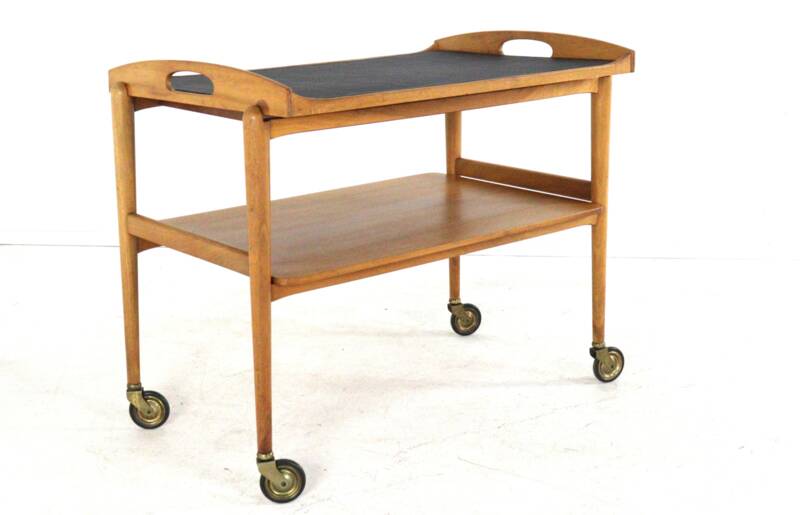 mid century modern wooden Trolley with removable tray