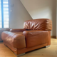 Paire de fauteuils vintage Gérard Guermonprez cuir fauve et inox, France 1970