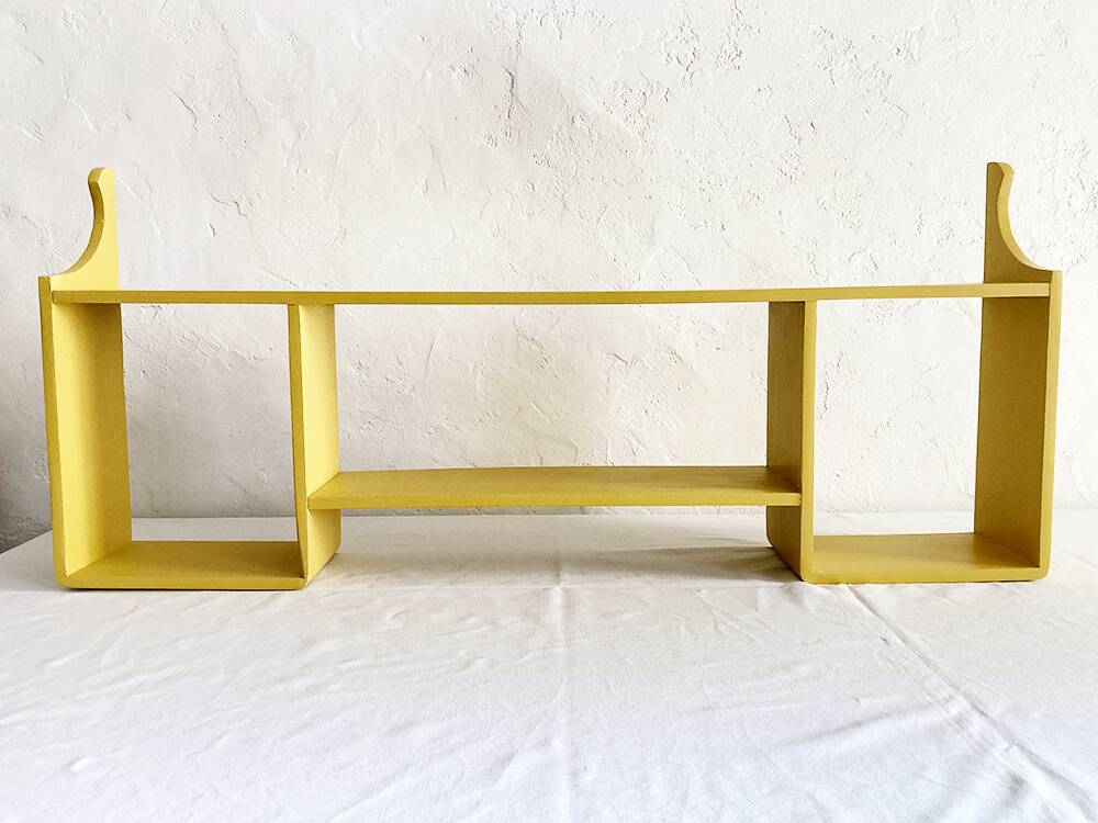 1960s wooden wall shelf with 3 compartments