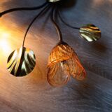 Wrought iron ceiling light with 4 arms & amber tulips | Luce Più Italy