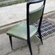 6 Italian design dining chairs in Scandinavian style with wood and olive green leather.
