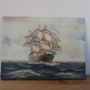 Marine painting on canvas – Large sailing ship at sea – 40 × 30 cm