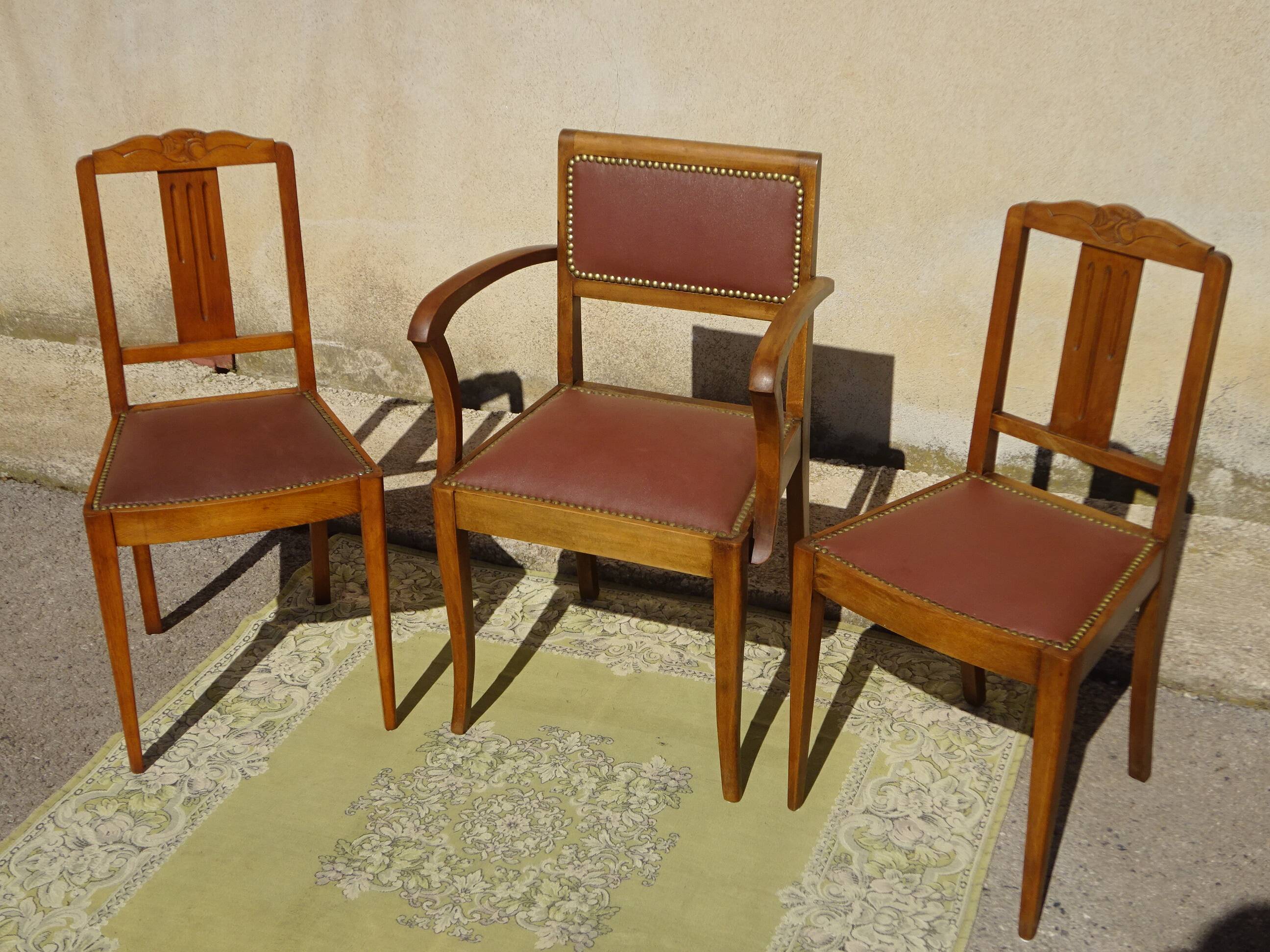 Art Deco bridge chair with 2 matching chairs
