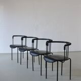 4 postmodern black leather armchairs from Cidue, Italy, 1990s