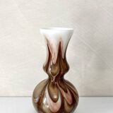 Murano glass vase, white and brown opaline with a swirl pattern from the 1970s.