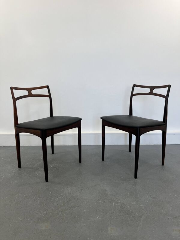 Chaises d'appoint danoises modèle 94 en palissandre et cuir par J.Andersen pour Christian Linneberg, années 1960,