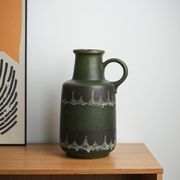 Vase en céramique fat lava avec poignée, glaçure verte, Allemagne de l'Ouest, années 1970