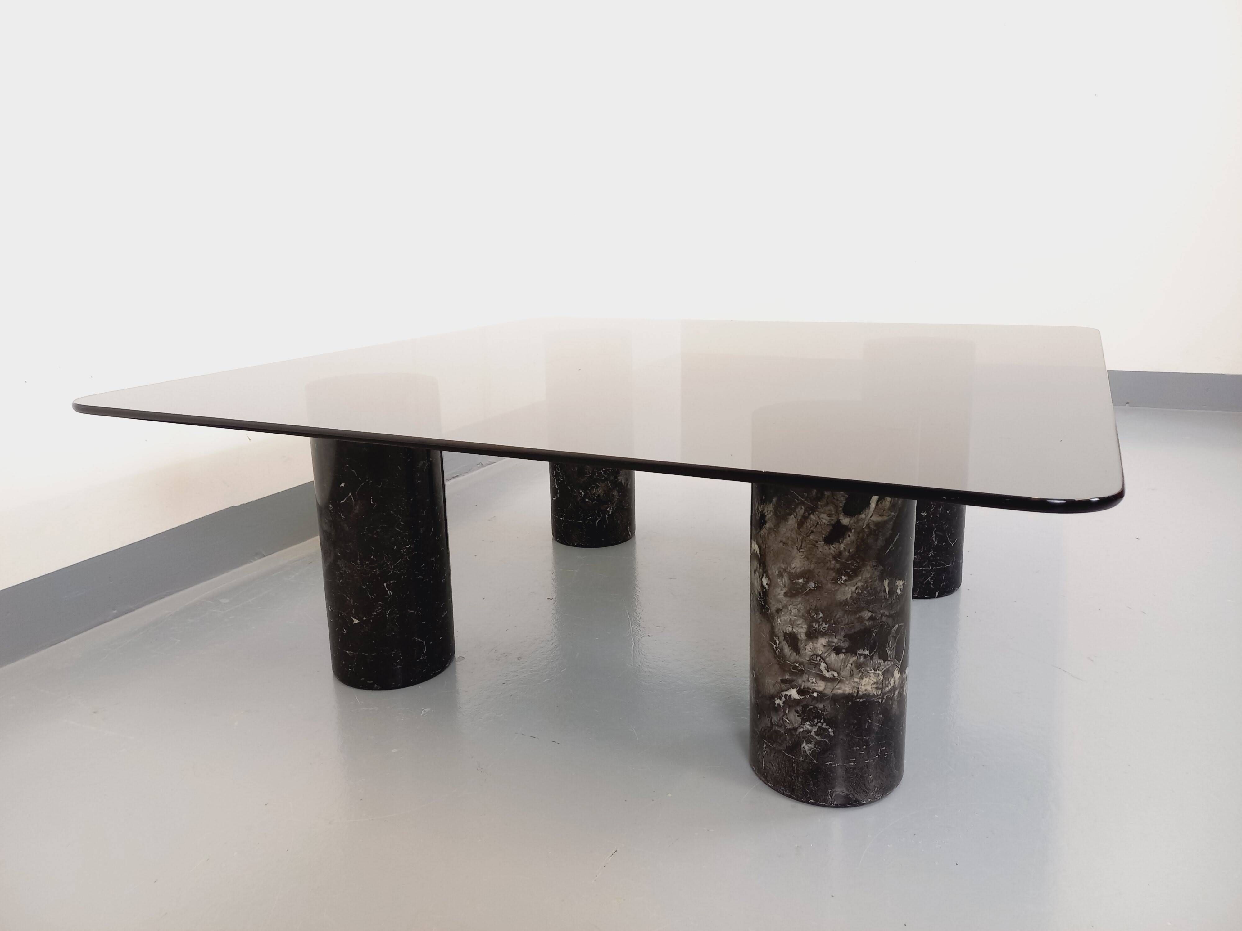Vintage Italian square marble and glass coffee table from the 70s