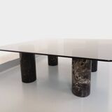 Table basse italienne carrée vintage en marbre et verre des années 70
