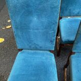6 chaises Louis XIII bois massif os de mouton et velours bleu 19ème