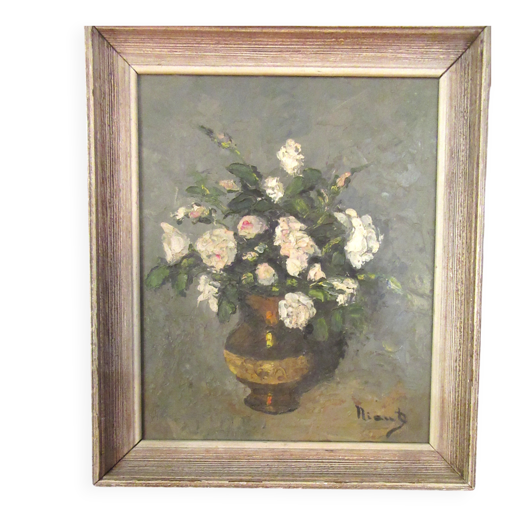 Peinture fleuri sur isorel signé niaud