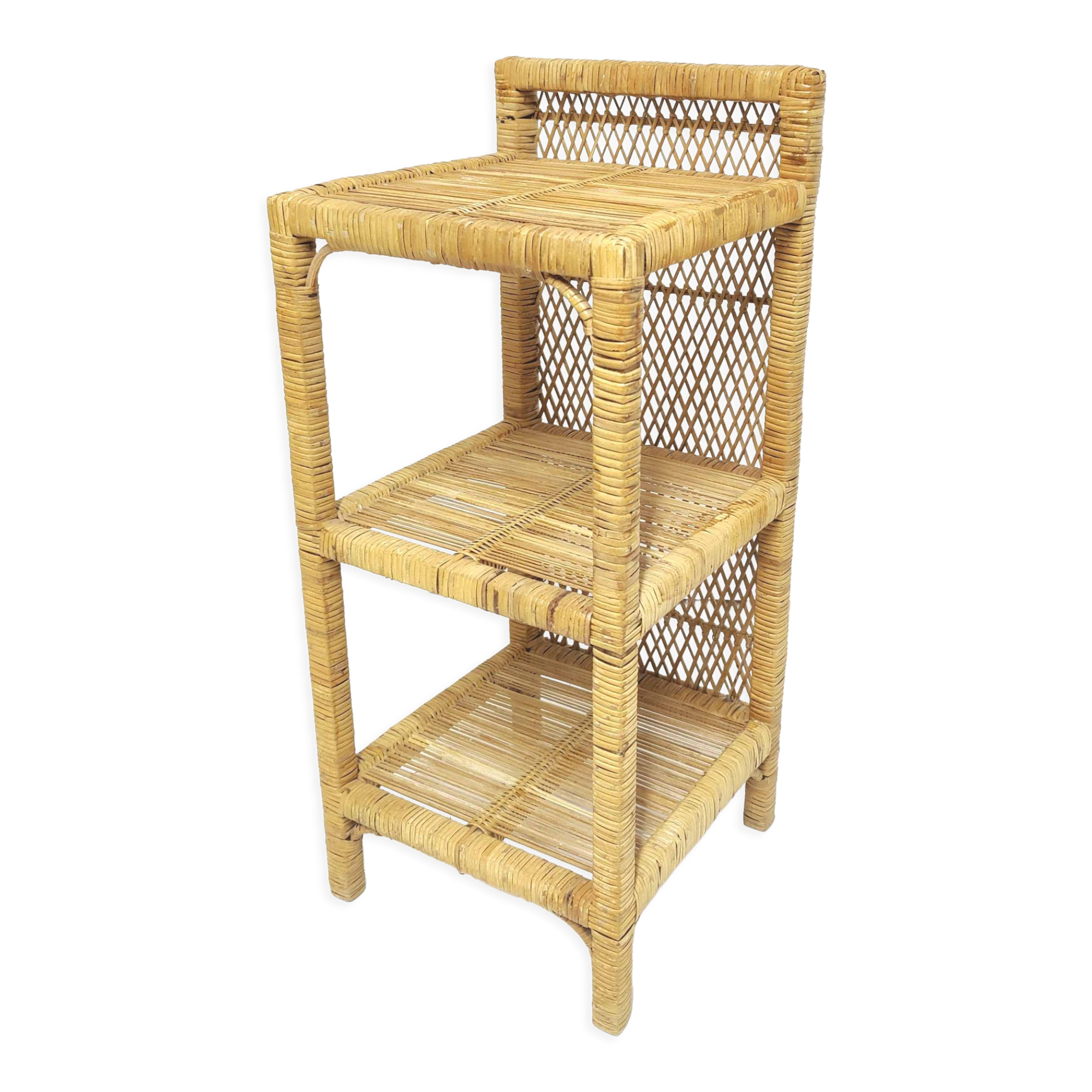 Vintage rattan bedside shelf and bamboo braiding