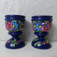 Pair of folk ethnic art coquetiers in vintage turned wood
