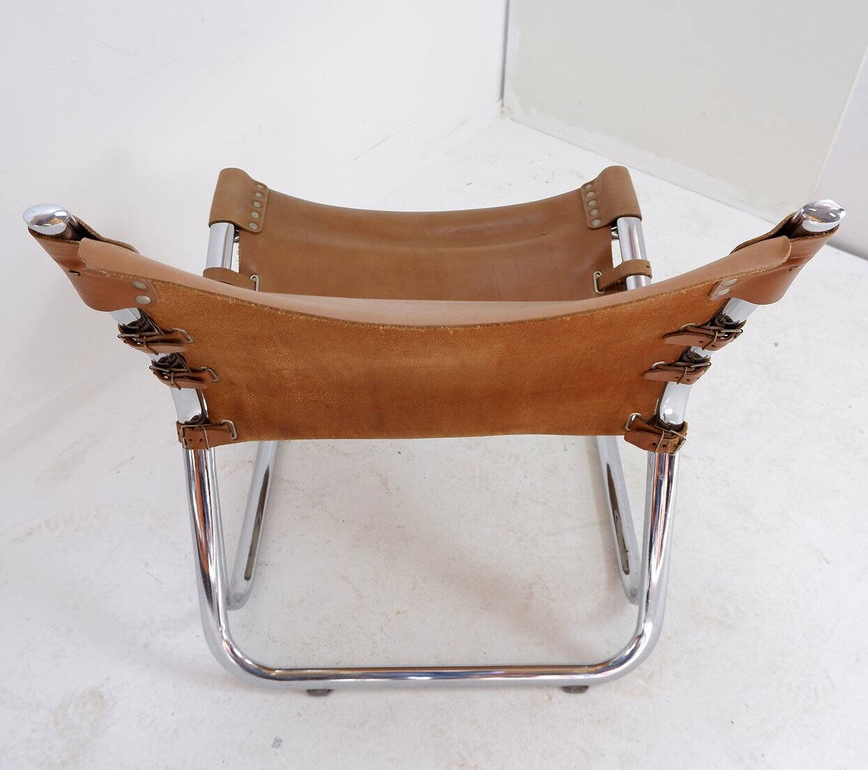 Vintage Leather and chrome Tubular Lounge Sling Chair, 1960s