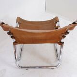 Vintage Leather and chrome Tubular Lounge Sling Chair, 1960s