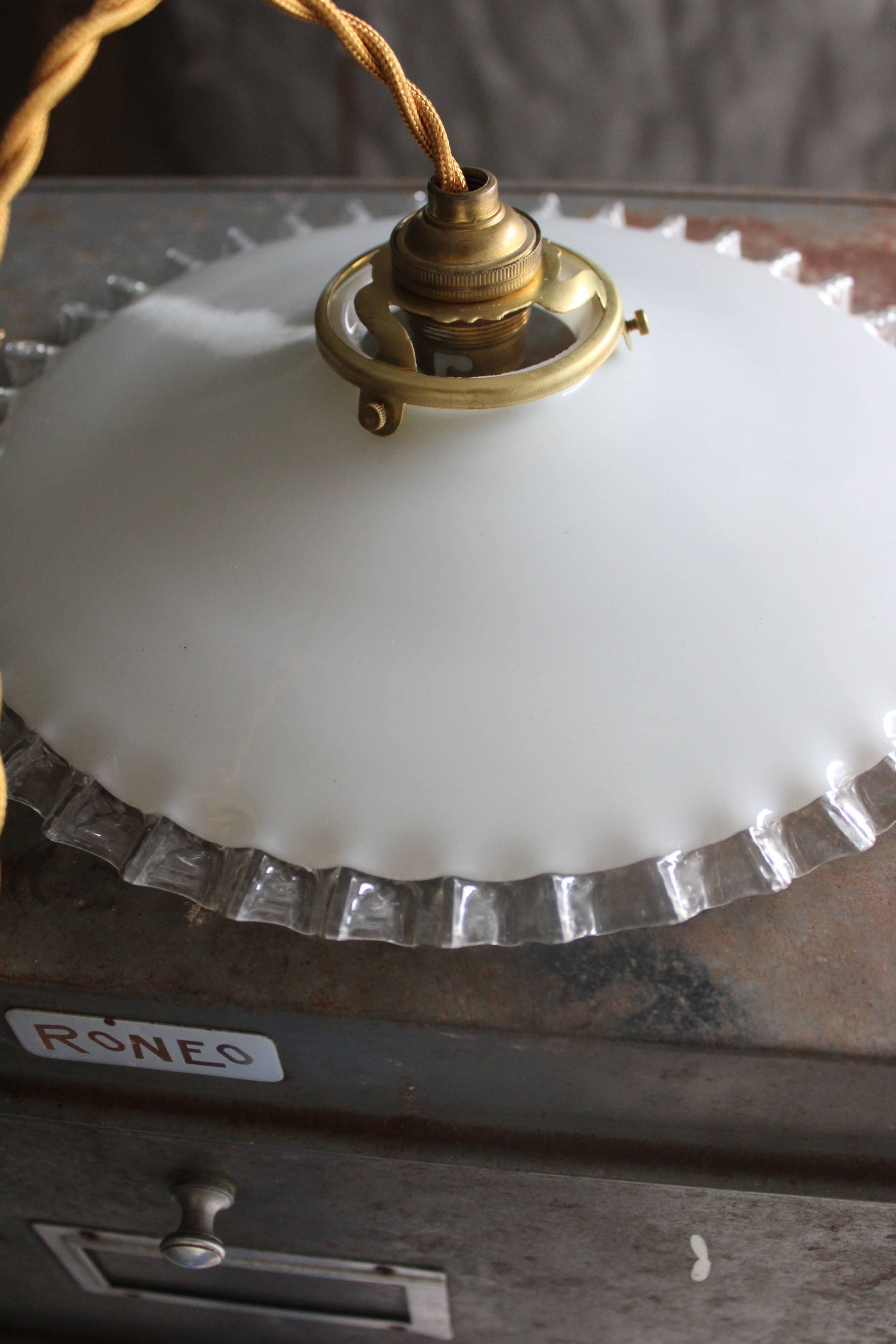 Dented opaline hanging lamp