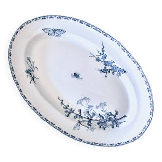 Very large 19th century iron earth dish Sarreguemines "Carmen" butterfly and flowers
