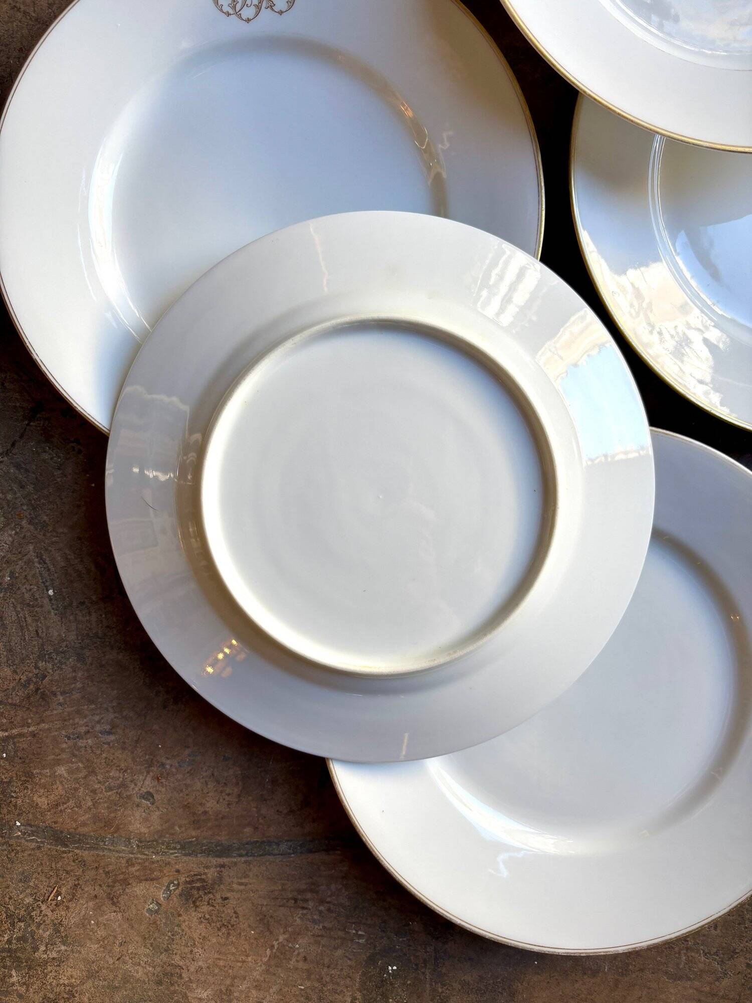 6 monogrammed Paris porcelain dinner plates