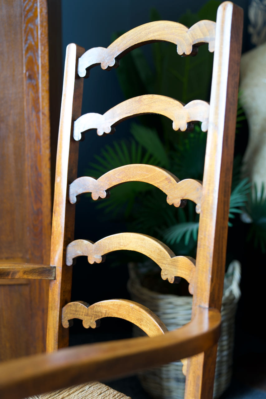 Arts & crafts solid oak ladder back occasional chair with rush seat