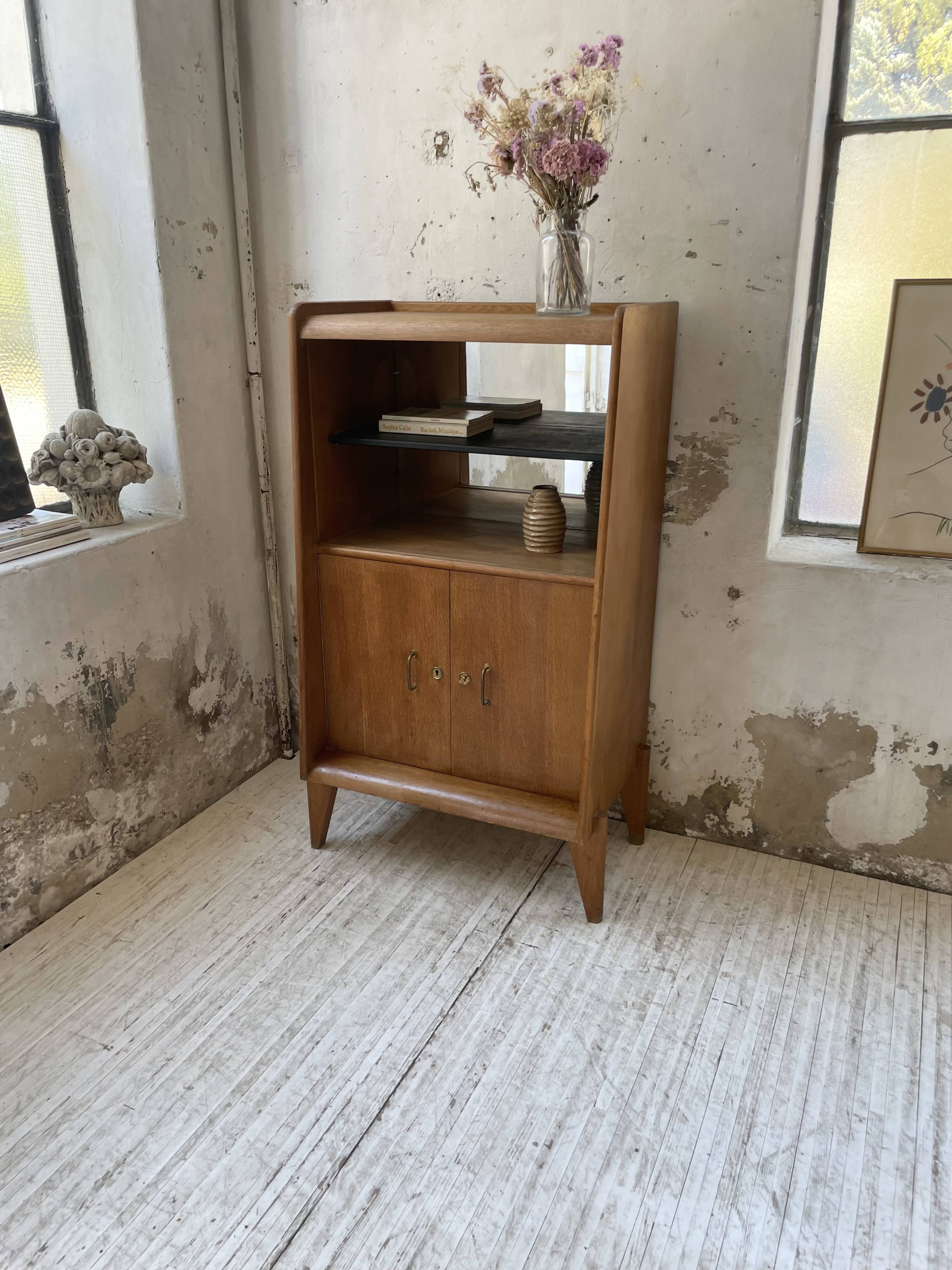 Meuble de rangement secrétaire chêne années 60