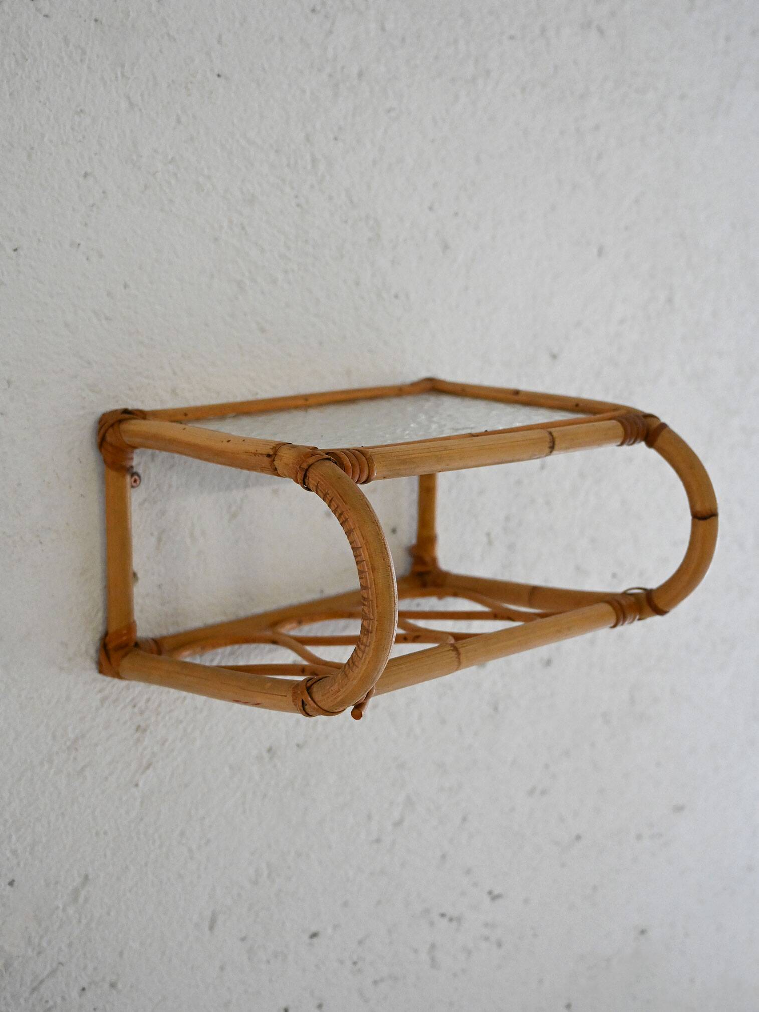 Scandinavian Wall-Mounted Bamboo and Glass Nightstand