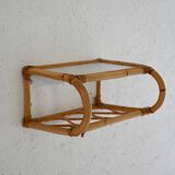 Scandinavian Wall-Mounted Bamboo and Glass Nightstand