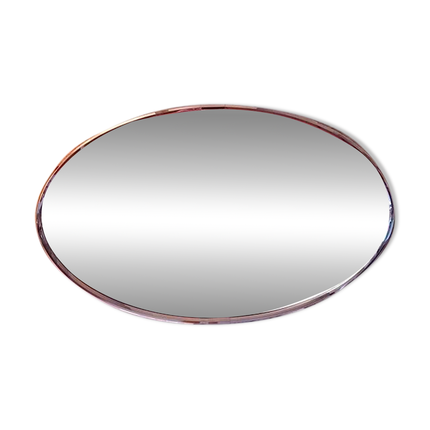 Oval art deco mirror with vintage chrome frame from the 70s