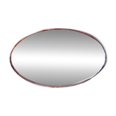 Oval Art Deco mirror with vintage chrome frame from the 1970s.