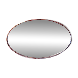 Oval art deco mirror with vintage chrome frame from the 70s
