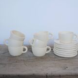 Series of 7 vintage ceramic cups and saucers by Le Pot de Terre