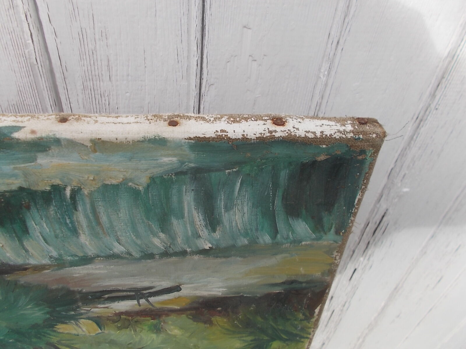 Painting landscape oil on canvas river 55 X 38cm