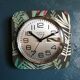 Vintage formica square silent wall clock "Kiplé black green red"