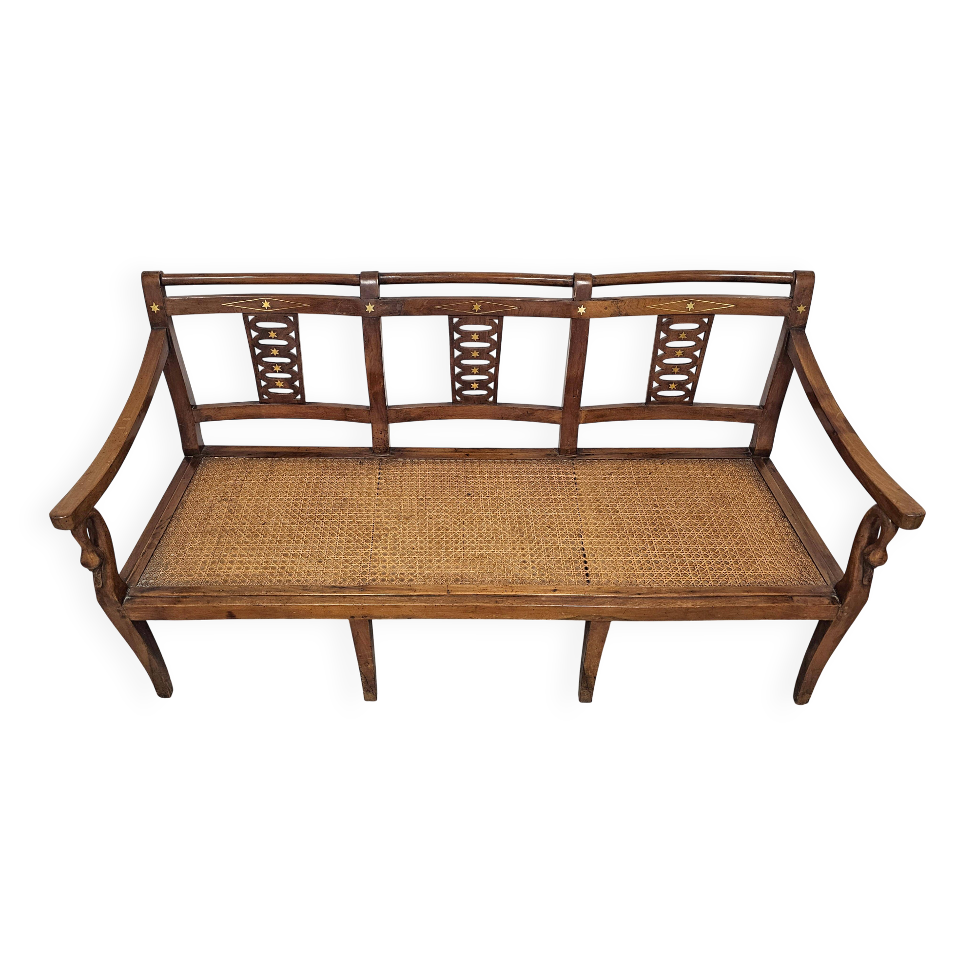 Directoire canapé in walnut with brass inlays, late 18th century.